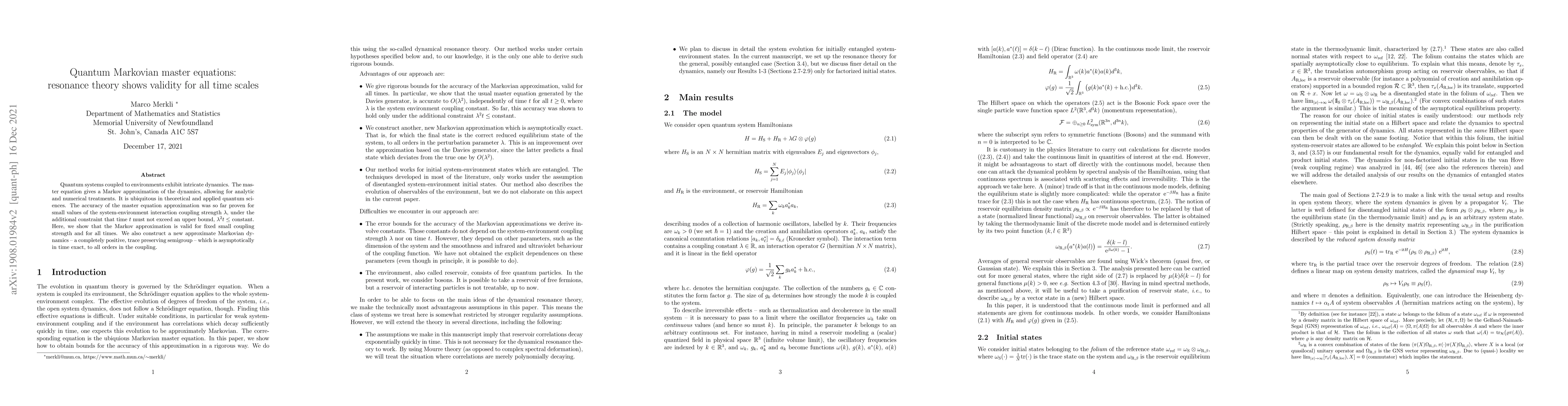Thumbnail for Quantum Markovian master equations: resonance theory shows validity for
  all time scales