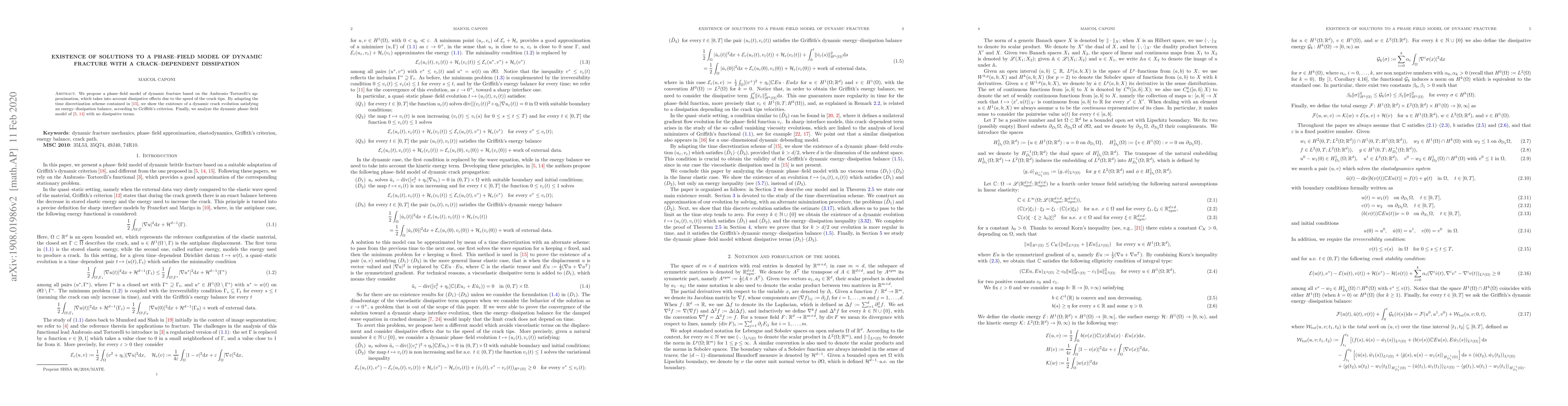 Thumbnail for Existence of solutions to a phase-field model of dynamic fracture with a
  crack-dependent dissipation