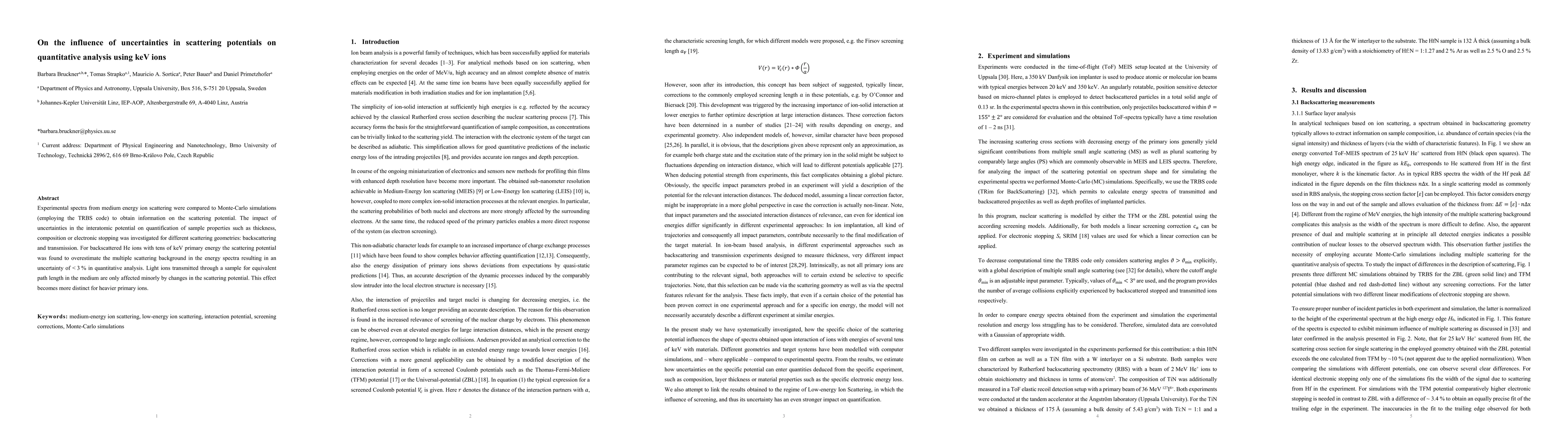 Thumbnail for On the influence of uncertainties in scattering potentials on
  quantitative analysis using keV ions