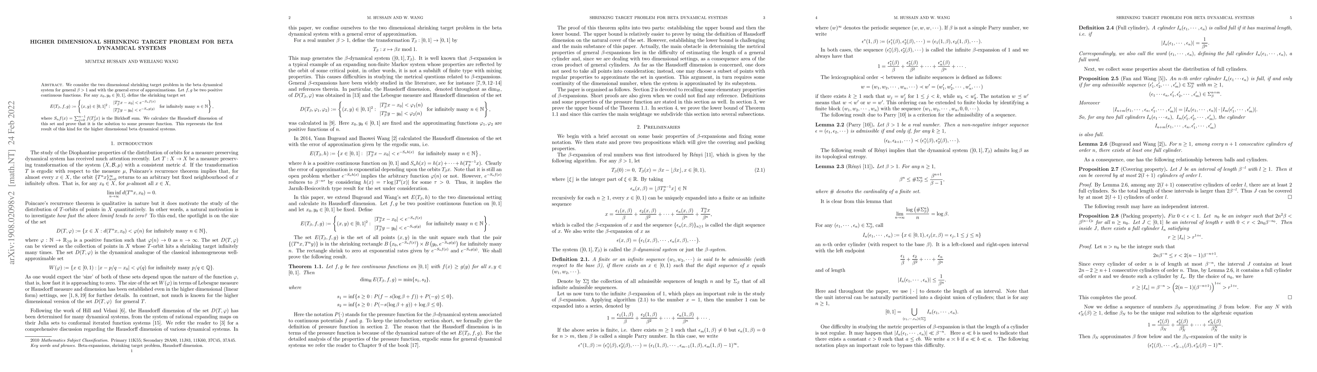 Thumbnail for Higher dimensional shrinking target problem in beta dynamical systems