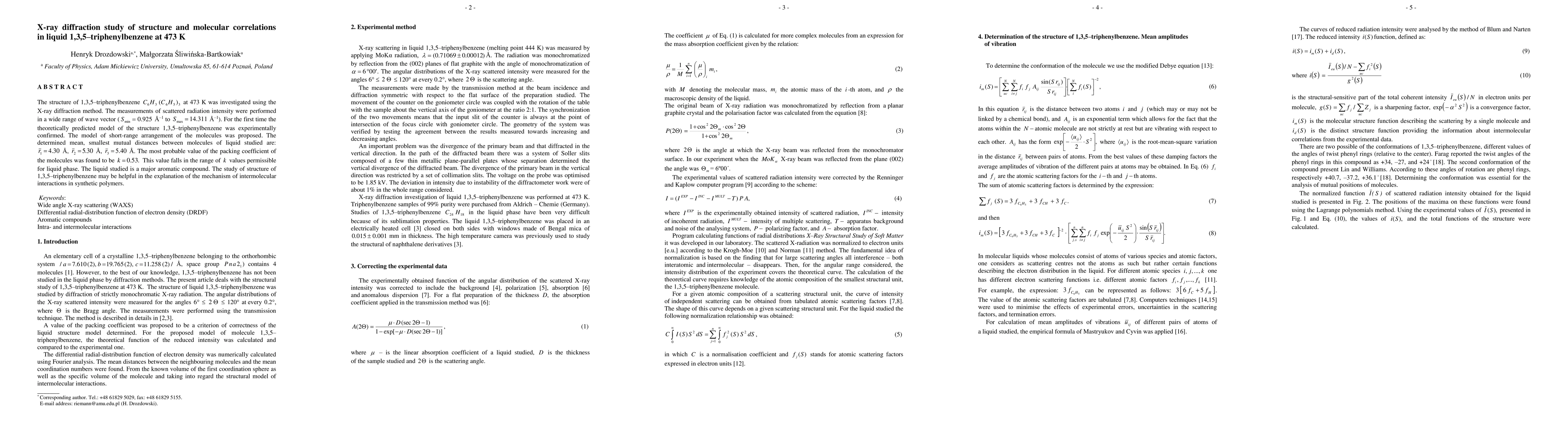 Thumbnail for X-ray diffraction study of structure and molecular correlations in
  liquid 1,3,5_triphenylbenzene at 473 K