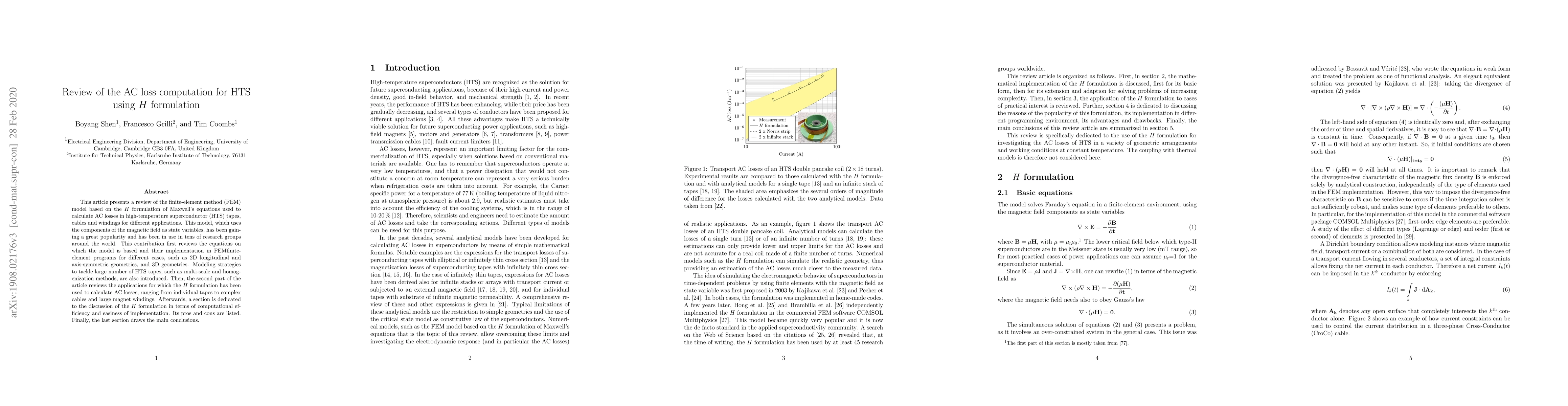 Thumbnail for Review of the AC Loss Computation for HTS using the H-formulation