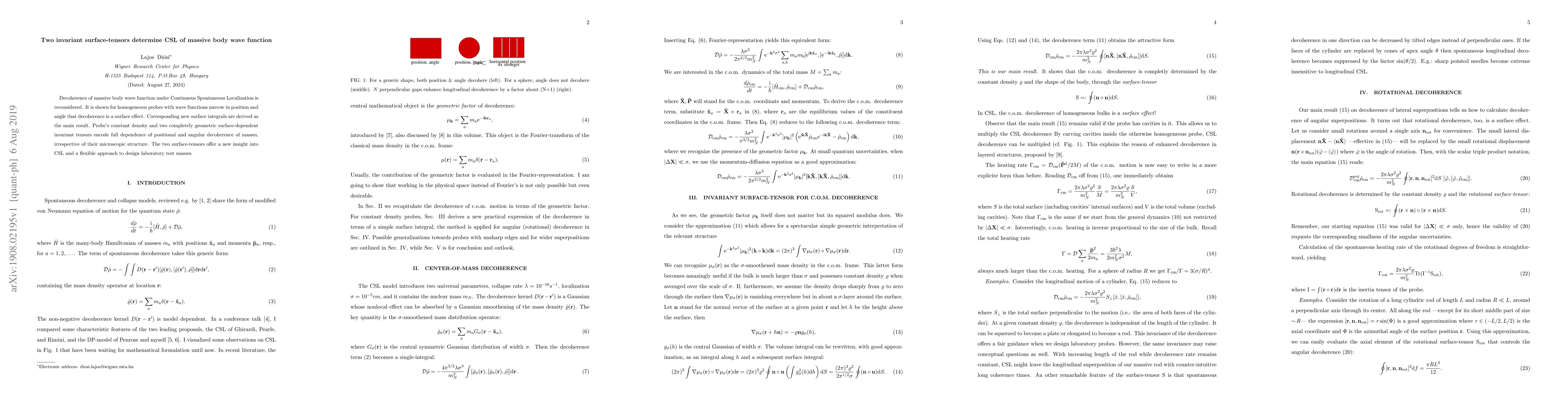 Thumbnail for Two invariant surface-tensors determine CSL of massive body wave
  function