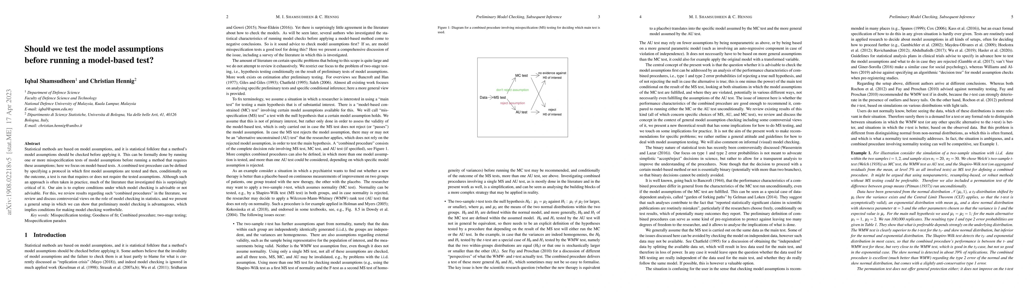 Thumbnail for Should we test the model assumptions before running a model-based test?