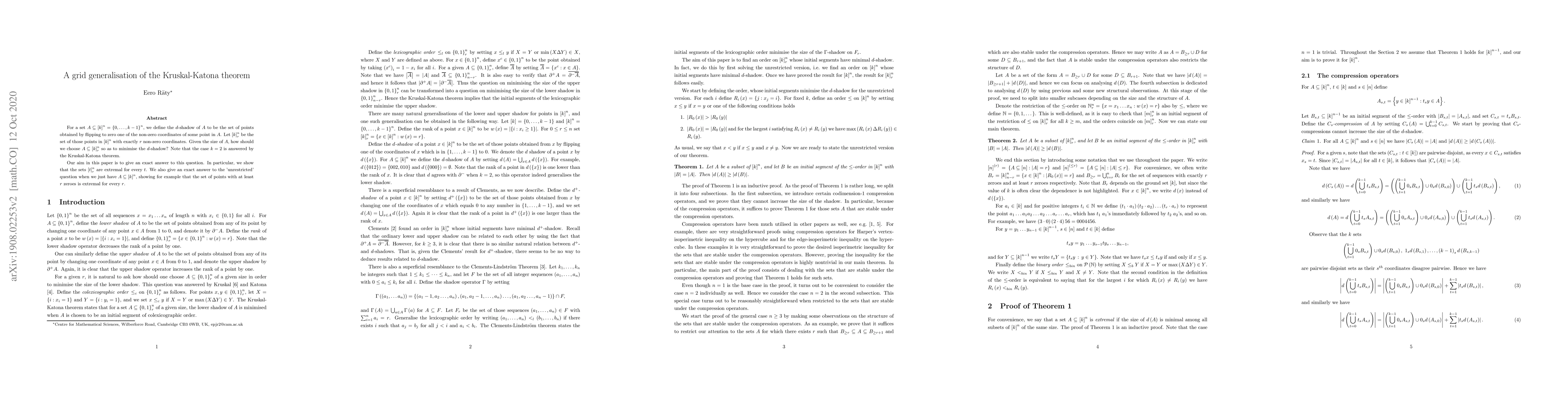 Thumbnail for A grid generalisation of the Kruskal-Katona theorem