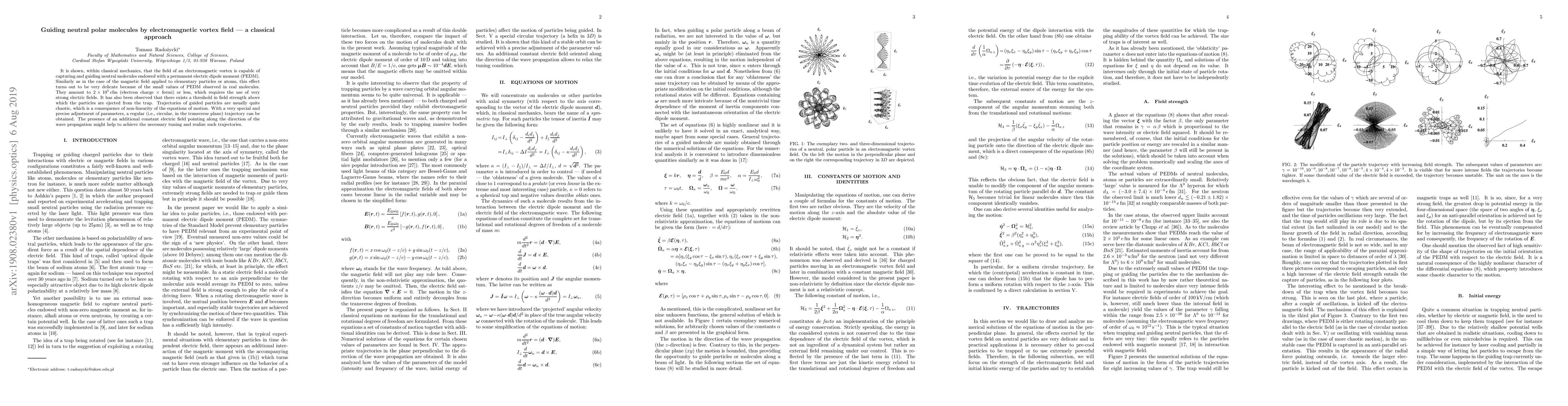 Thumbnail for Guiding neutral polar molecules by electromagnetic vortex field --- a
  classical approach