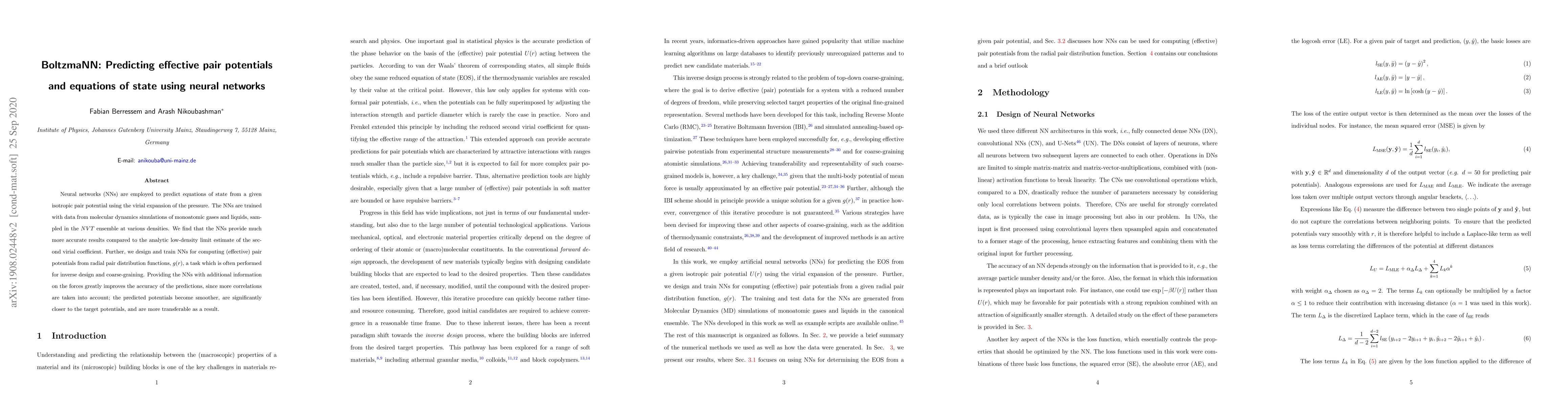 Thumbnail for BoltzmaNN: Predicting effective pair potentials and equations of state
  using neural networks