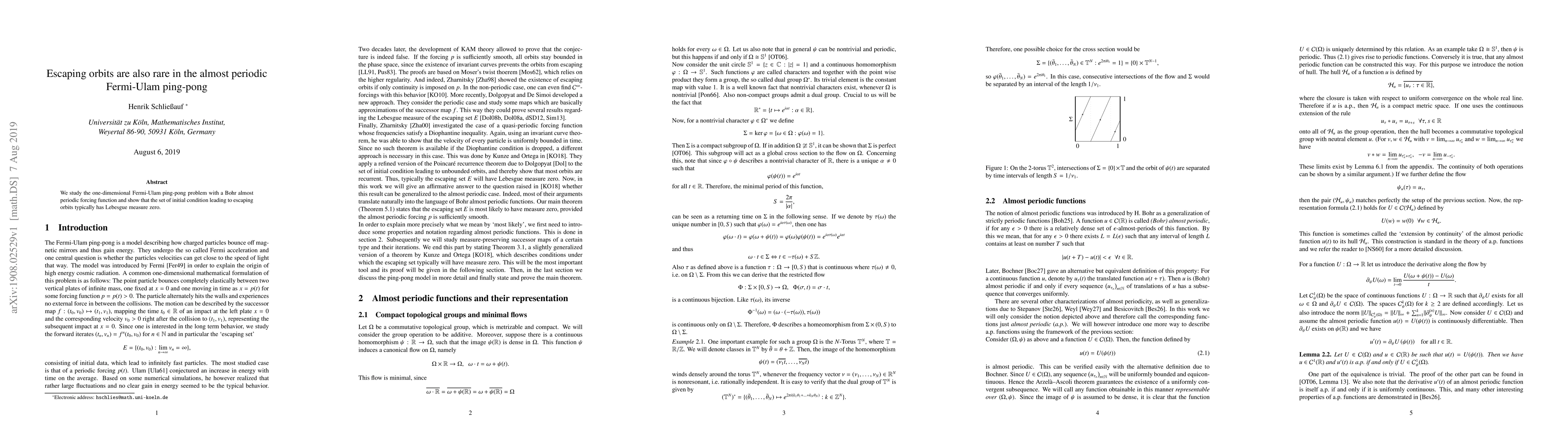 Thumbnail for Escaping orbits are also rare in the almost periodic Fermi-Ulam
  ping-pong