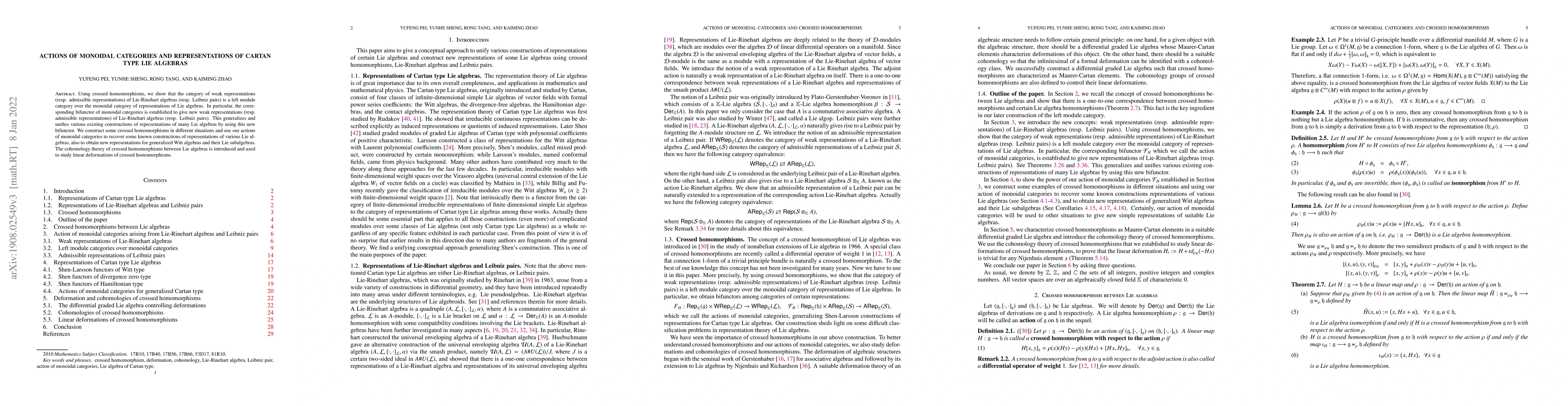Thumbnail for Actions of monoidal categories and representations of Cartan type Lie
  algebras