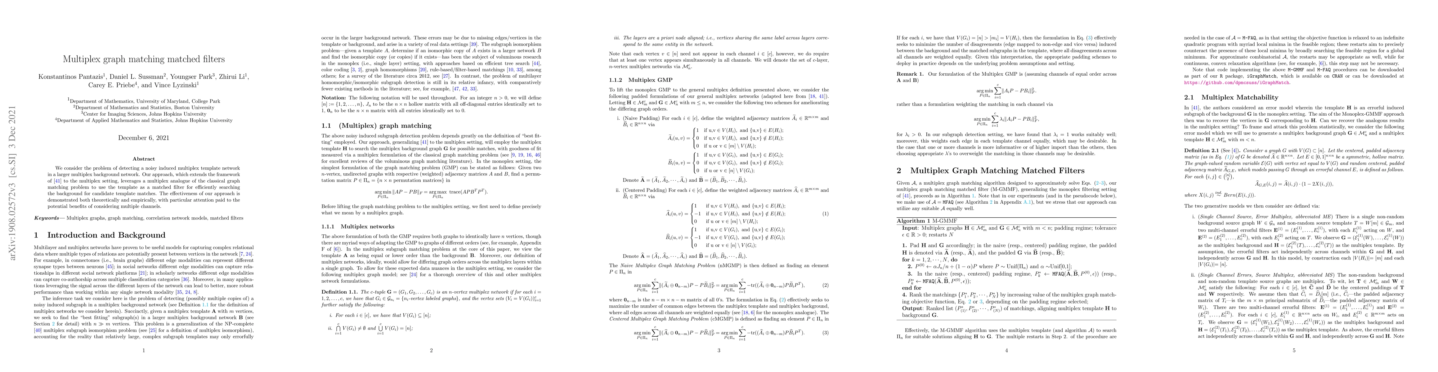 Thumbnail for Multiplex graph matching matched filters