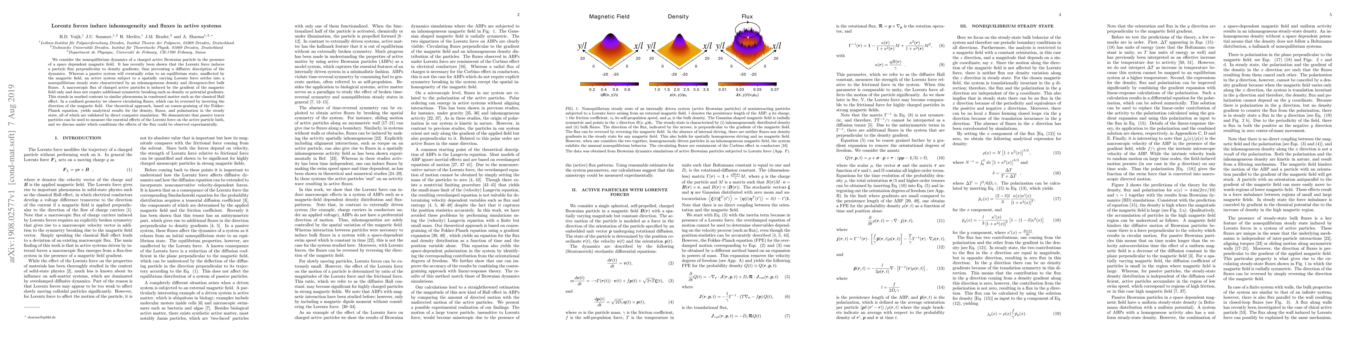 Thumbnail for Lorentz forces induce inhomogeneity and fluxes in active systems