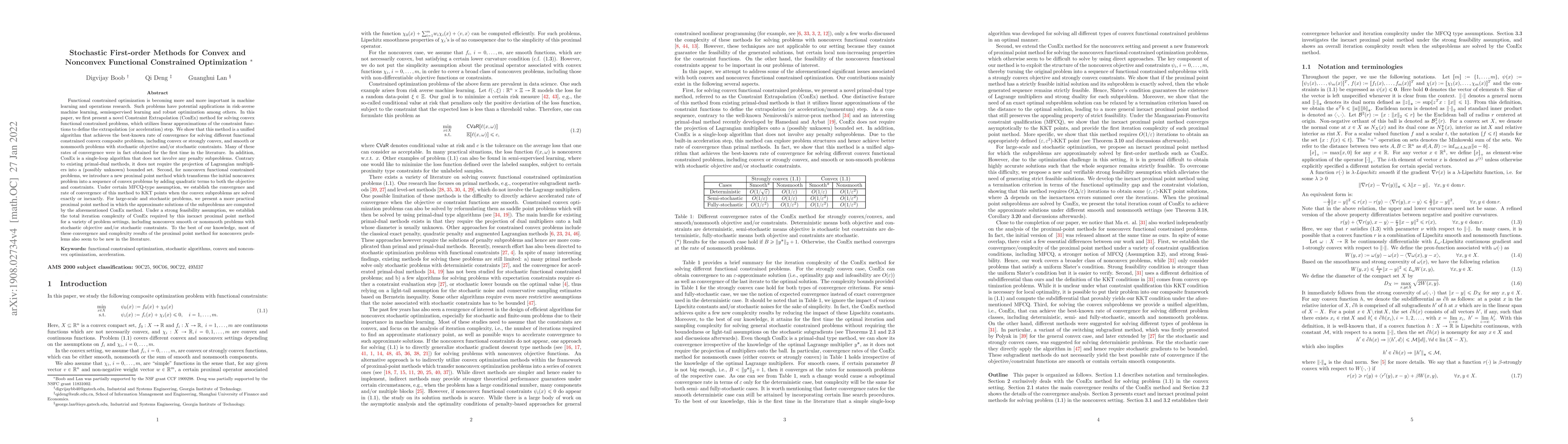 Thumbnail for Stochastic First-order Methods for Convex and Nonconvex Functional
  Constrained Optimization