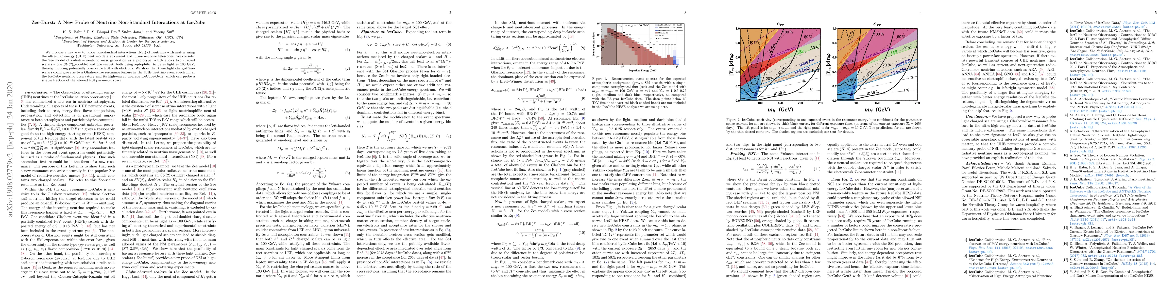 Thumbnail for Zee-Burst: A New Probe of Neutrino Non-Standard Interactions at IceCube