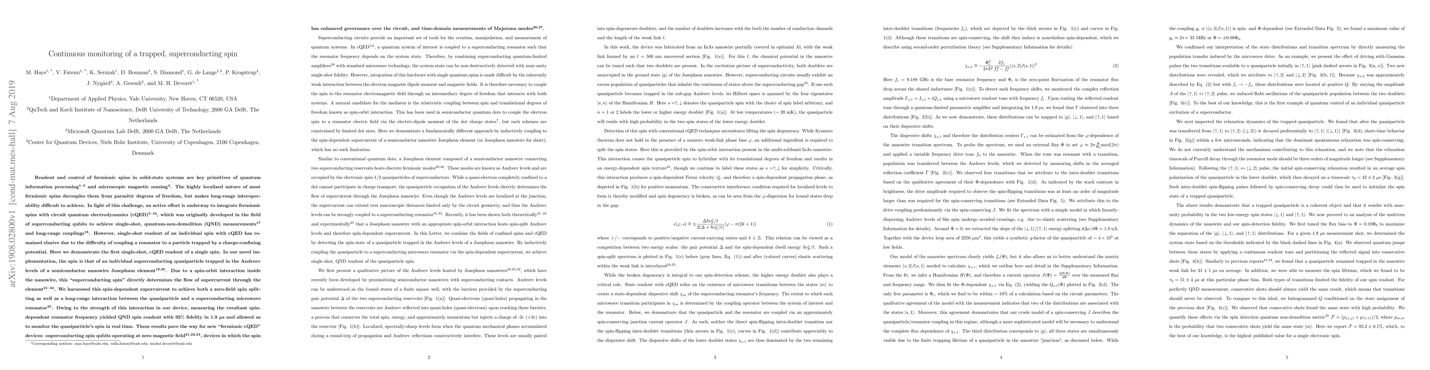 Thumbnail for Continuous monitoring of a trapped, superconducting spin