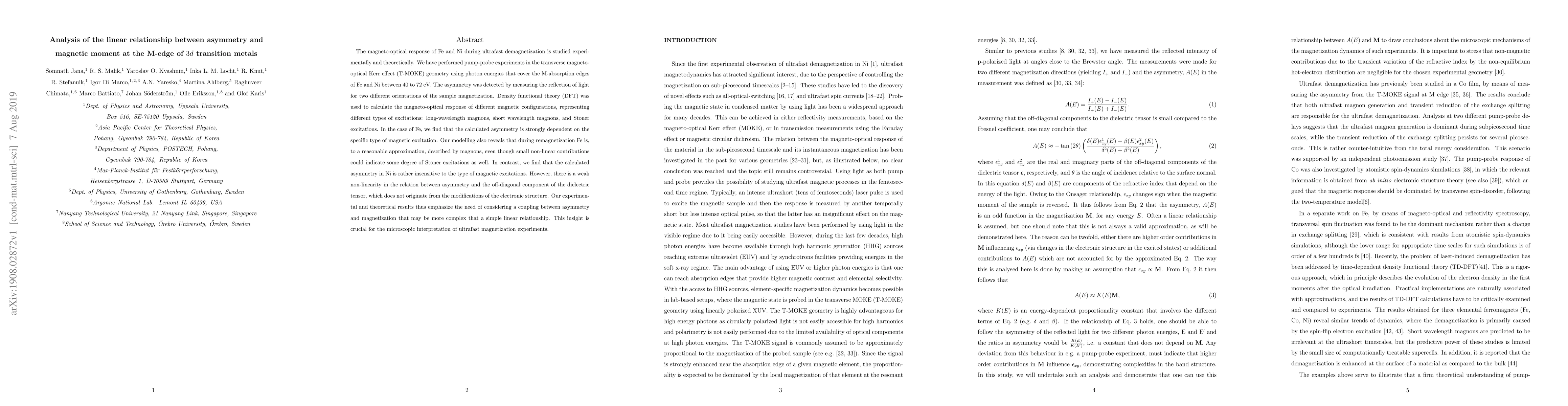 Thumbnail for Analysis of the linear relationship between asymmetry and magnetic
  moment at the M-edge of 3d transition metals
