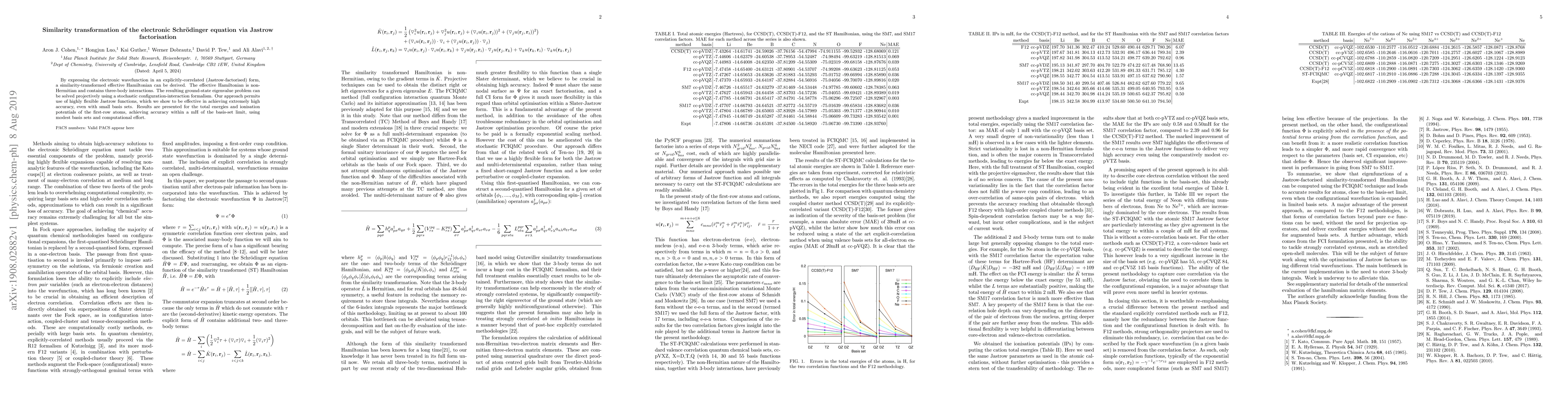 Thumbnail for Similarity transformation of the electronic Schr\"odinger equation via
  Jastrow factorisation