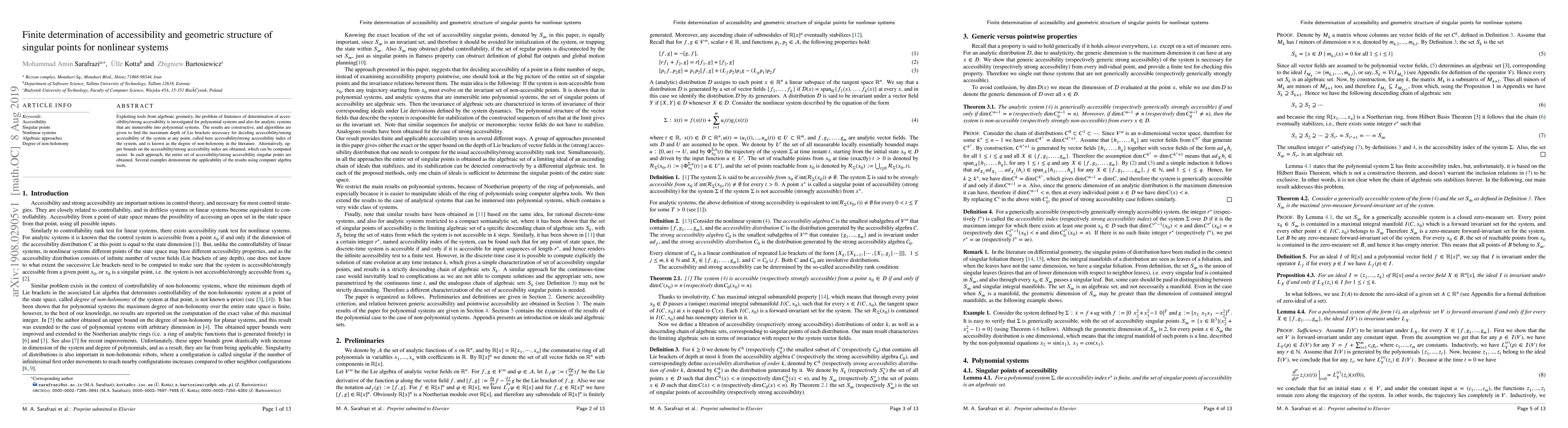 Thumbnail for Finite determination of accessibility and geometric structure of
  singular points for nonlinear systems