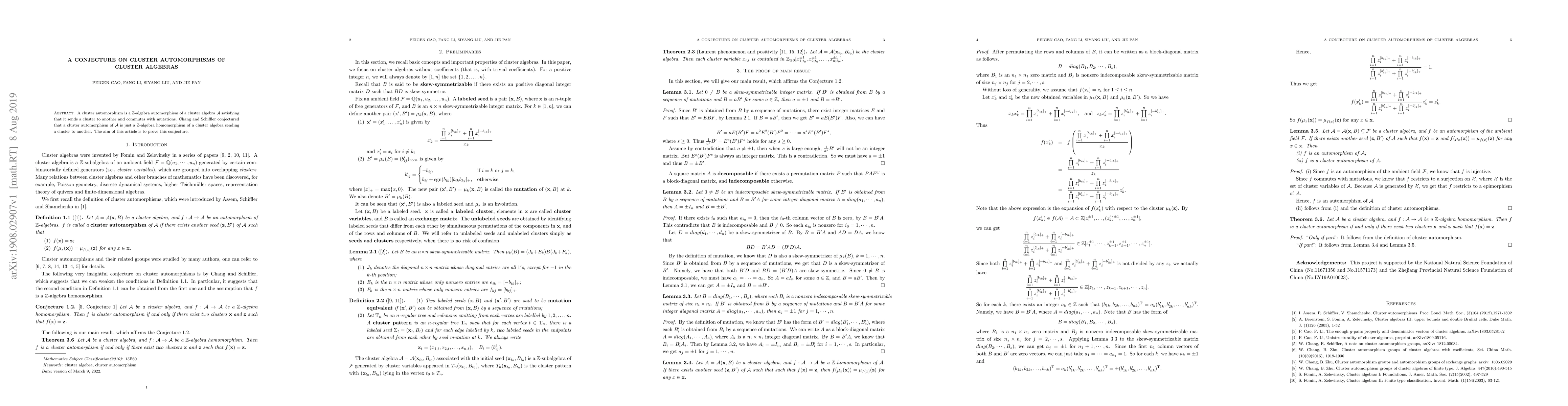 Thumbnail for A conjecture on cluster automorphisms of cluster algebras