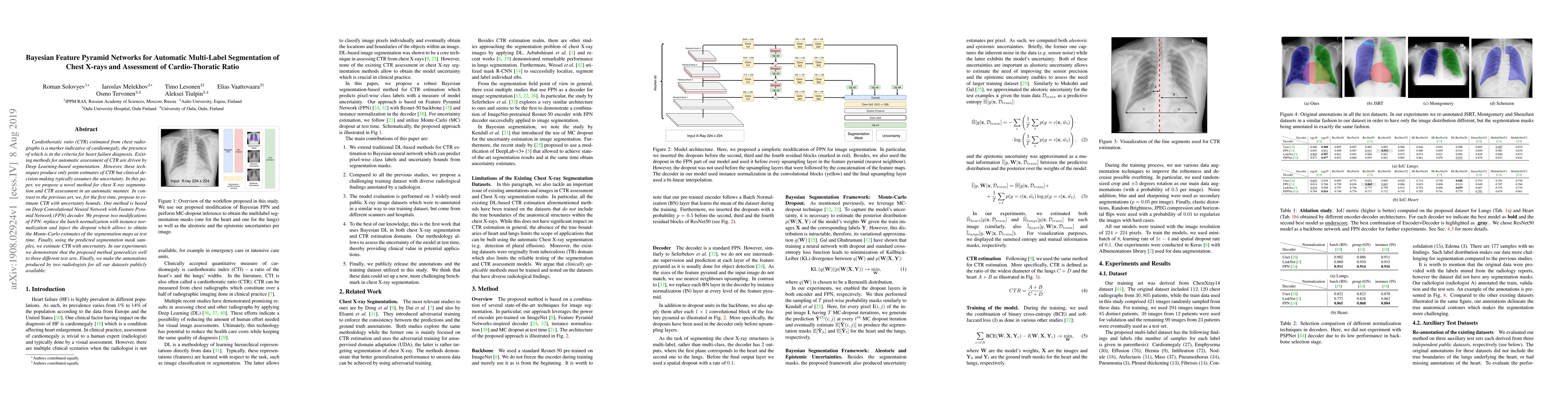 Thumbnail for Bayesian Feature Pyramid Networks for Automatic Multi-Label Segmentation
  of Chest X-rays and Assessment of Cardio-Thoratic Ratio
