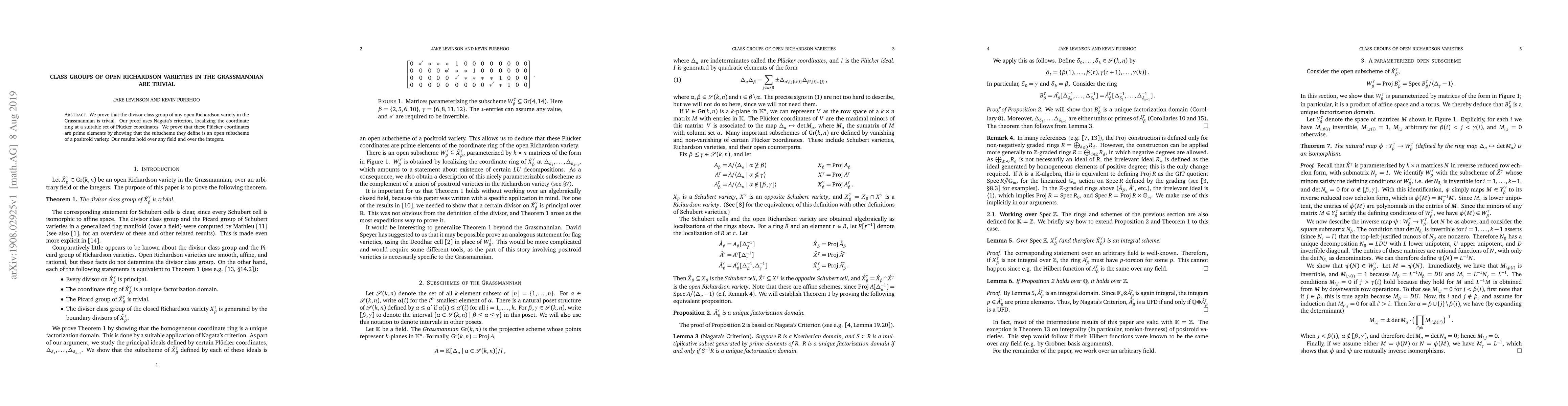 Thumbnail for Class groups of open Richardson varieties in the Grassmannian are
  trivial