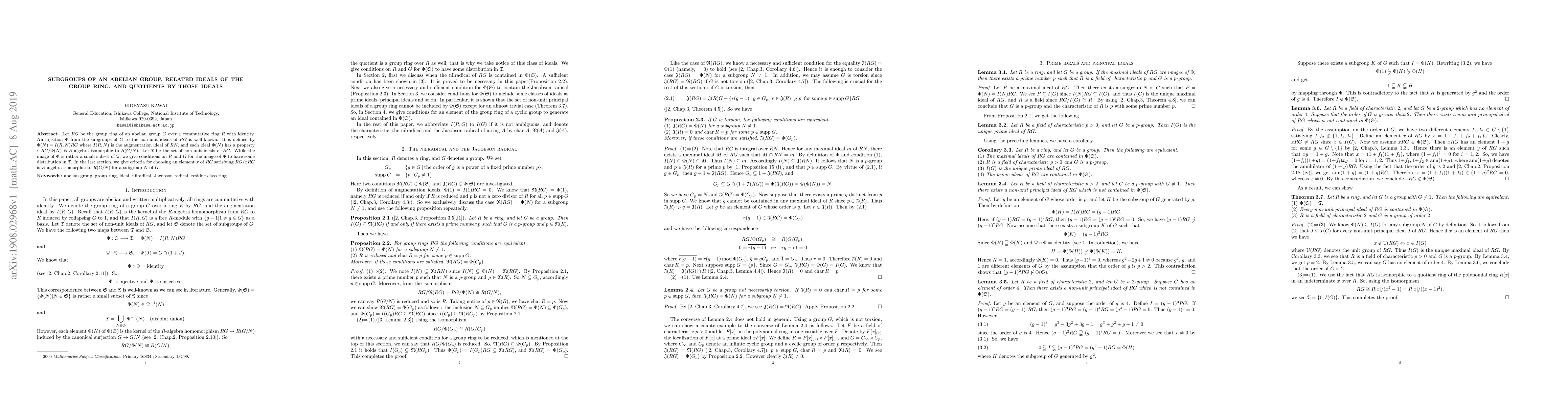 Thumbnail for Subgroups of an abelian group, related ideals of the group ring, and
  quotients by those ideals