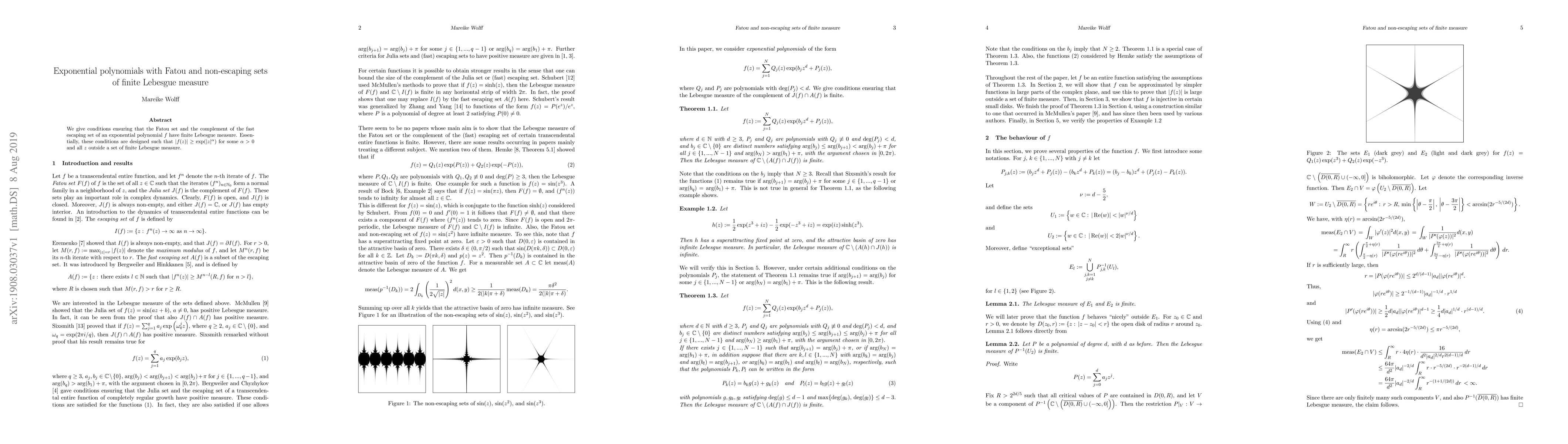Thumbnail for Exponential polynomials with Fatou and non-escaping sets of finite
  Lebesgue measure