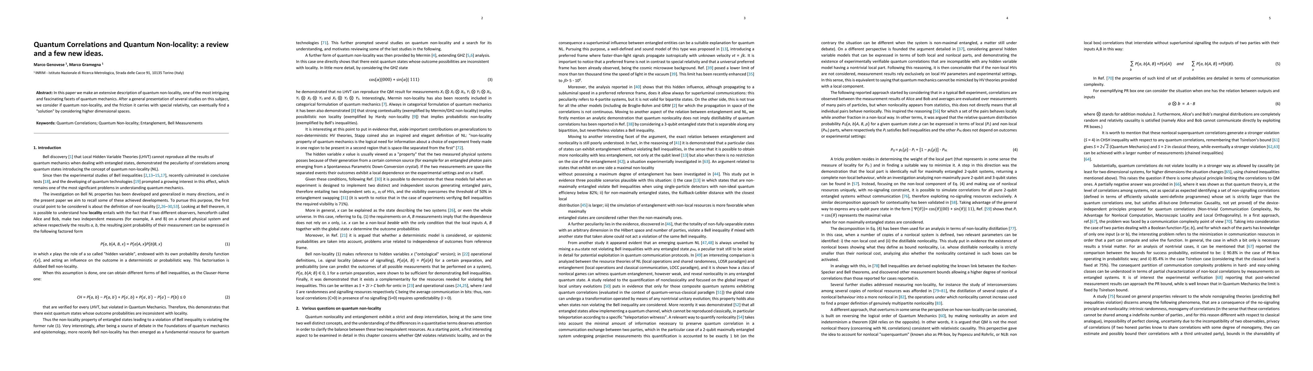 Thumbnail for Quantum Correlations and Quantum Non-locality: a review and a few new
  ideas