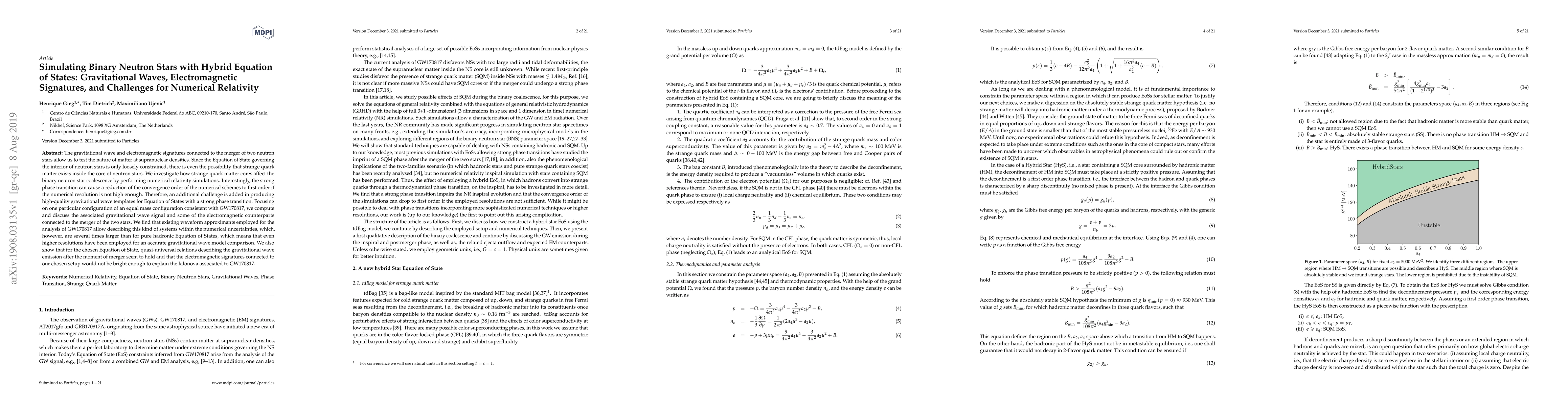 Thumbnail for Simulating Binary Neutron Stars with Hybrid Equation of States:
  Gravitational Waves, Electromagnetic Signatures, and Challenges for Numerical
  Relativity
