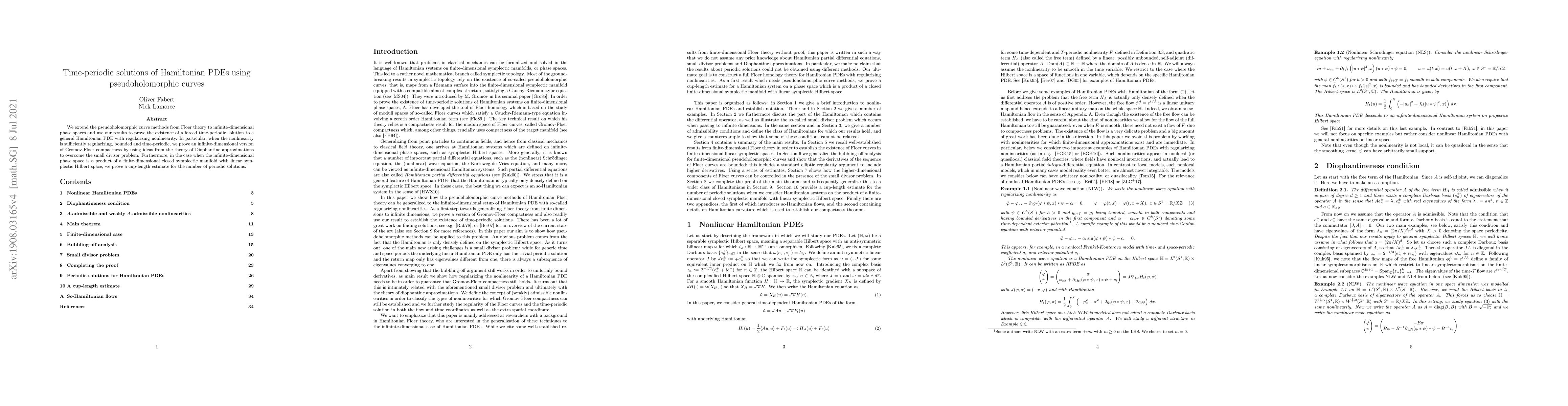 Thumbnail for Time-periodic solutions of Hamiltonian PDEs using pseudoholomorphic
  curves