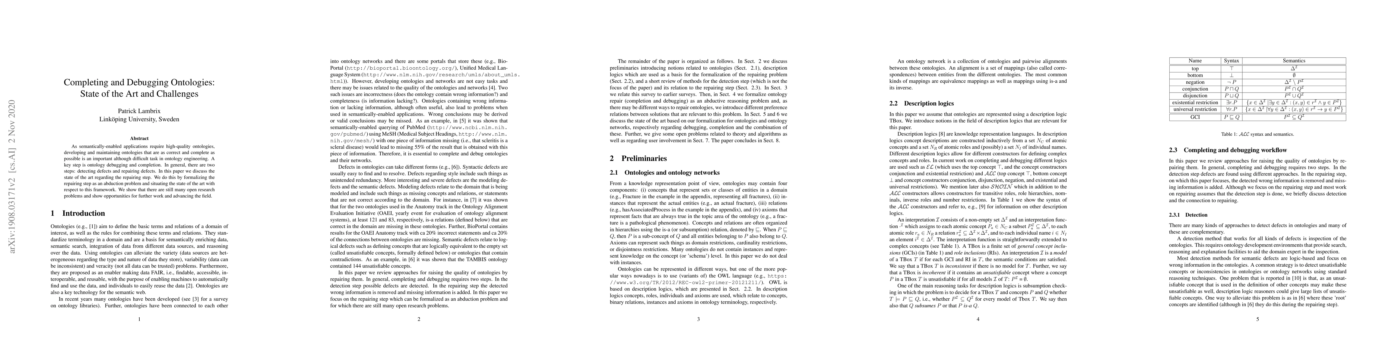Thumbnail for Completing and Debugging Ontologies: state of the art and challenges