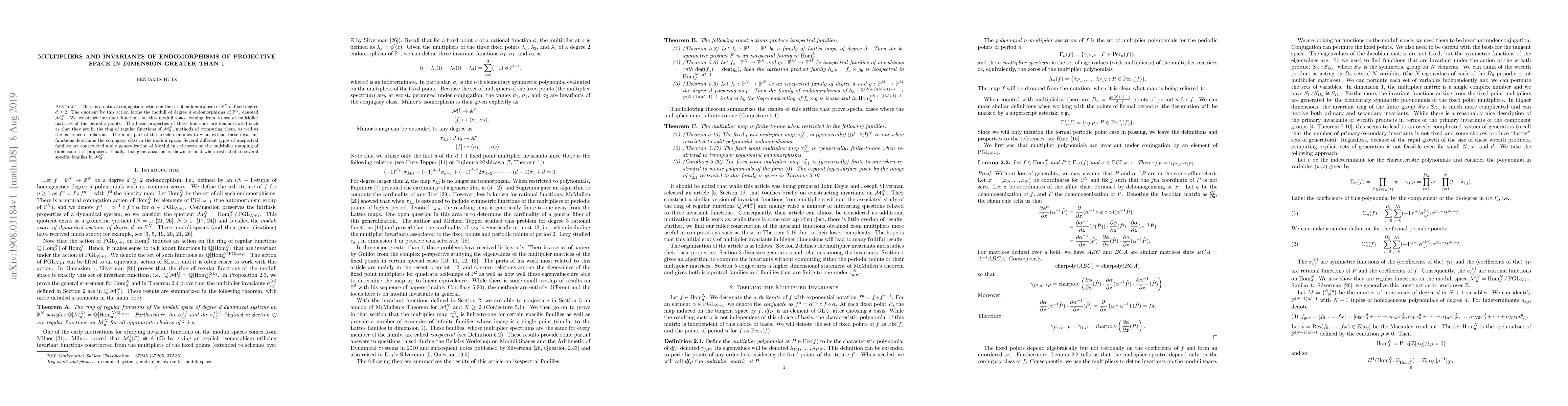 Thumbnail for Multipliers and invariants of endomorphisms of projective space in
  dimension greater than 1