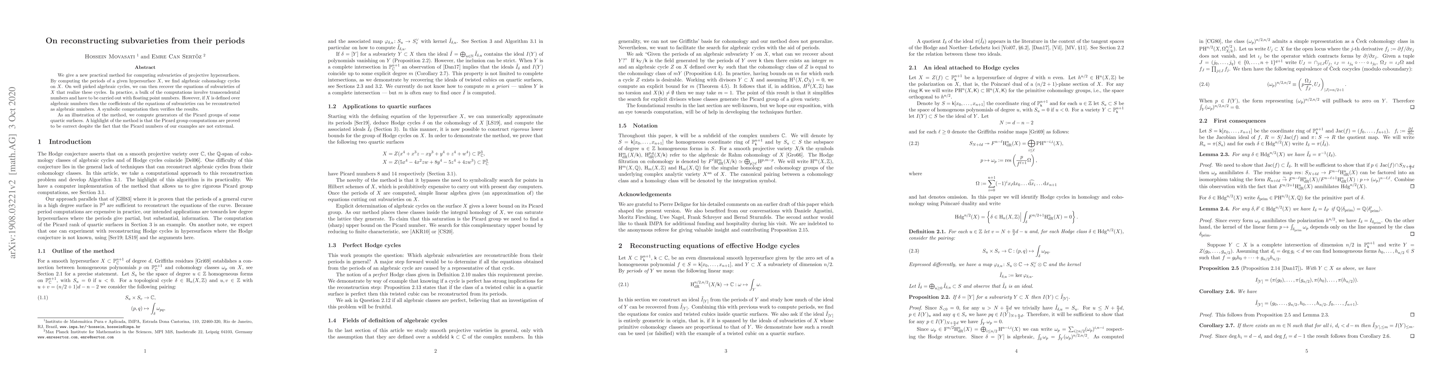 Thumbnail for On reconstructing subvarieties from their periods