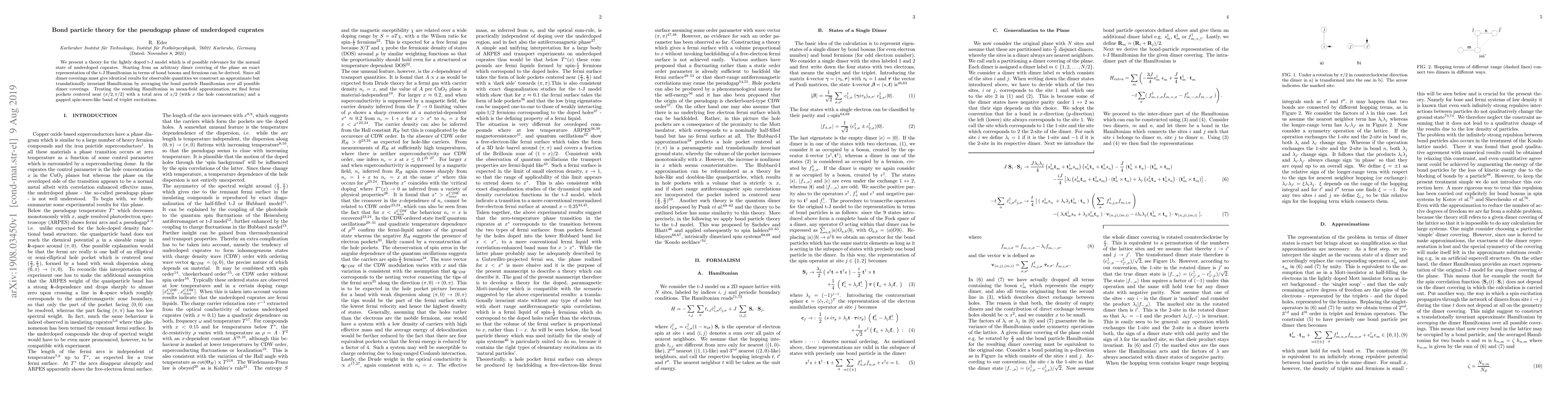 Thumbnail for Bond particle theory for the pseudogap phase of underdoped cuprates