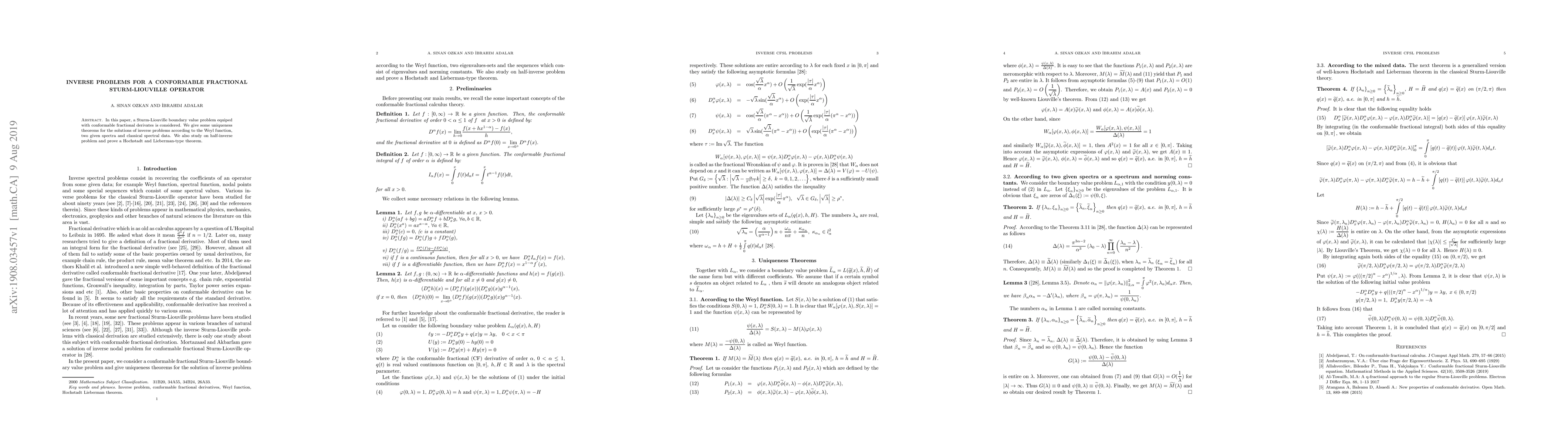 Thumbnail for Inverse problems for a conformable fractional Sturm-Liouville operator