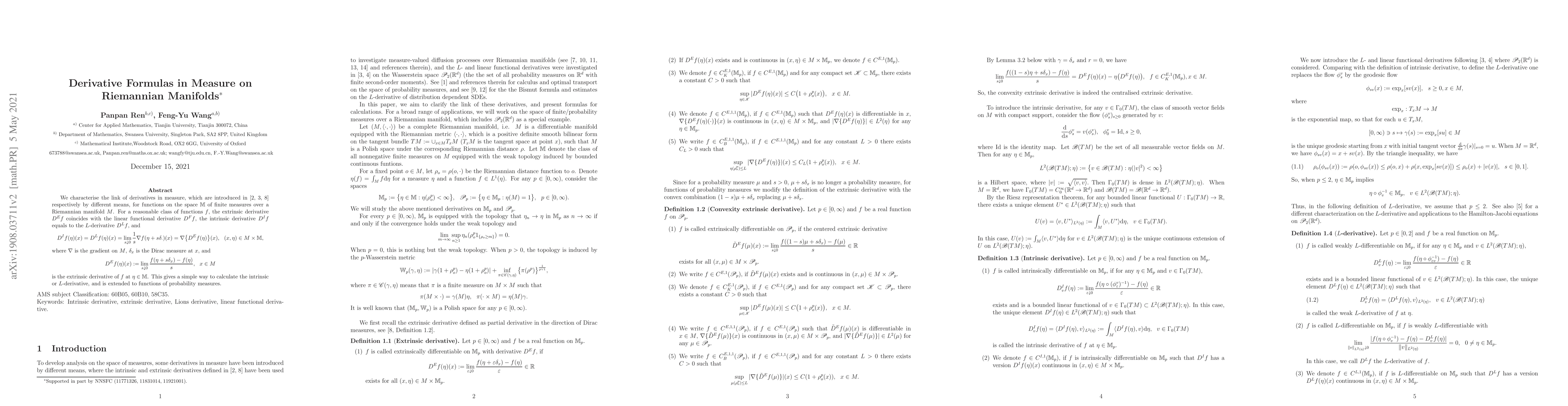Thumbnail for Derivative Formulas in Measure on Riemannian Manifolds