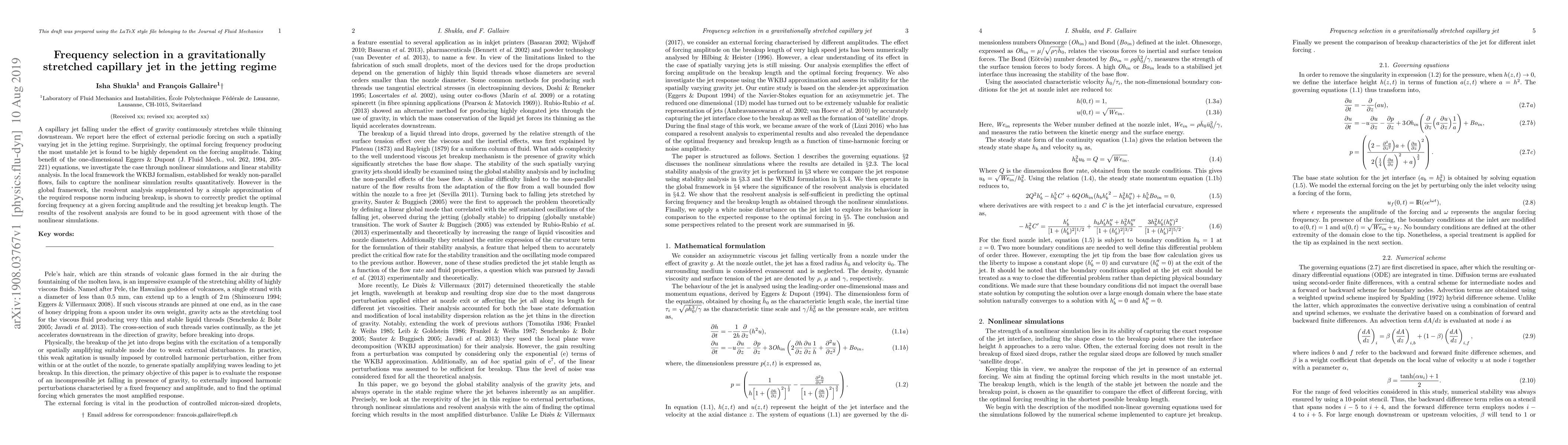 Thumbnail for Frequency selection in a gravitationally stretched capillary jet in the
  jetting regime