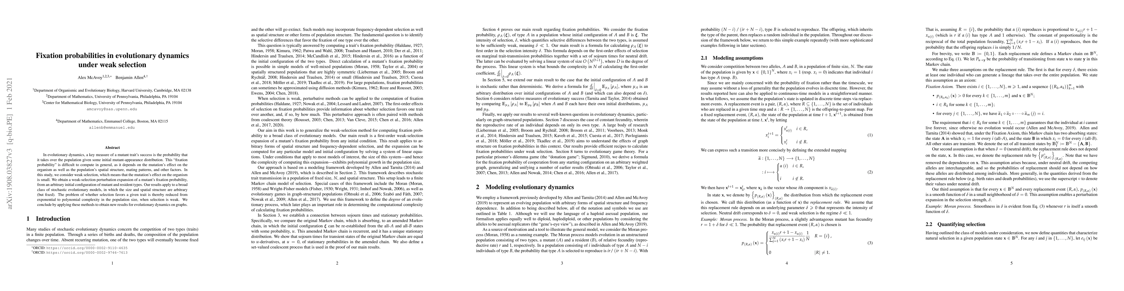 Thumbnail for Fixation probabilities in evolutionary dynamics under weak selection
