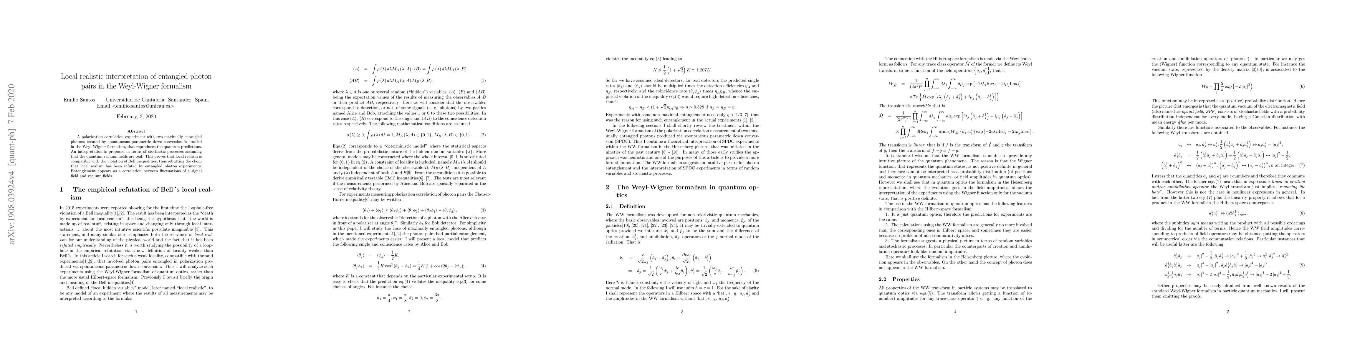 Thumbnail for Local realistic interpretation of entangled photon pairs in the
  Weyl-Wigner formalism