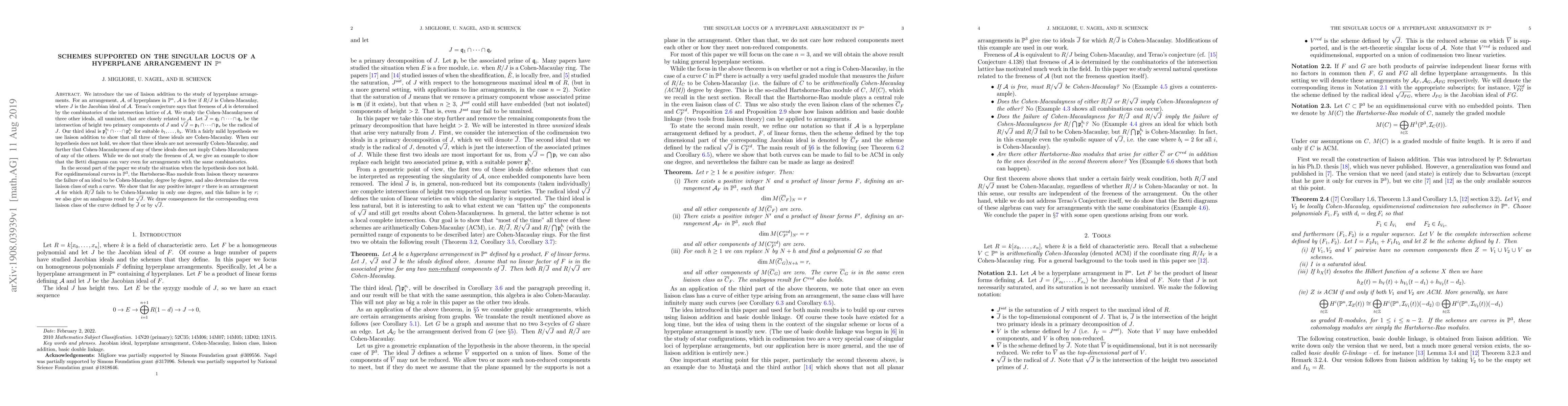 Thumbnail for Schemes supported on the singular locus of a hyperplane arrangement in
  $\mathbb P^n$