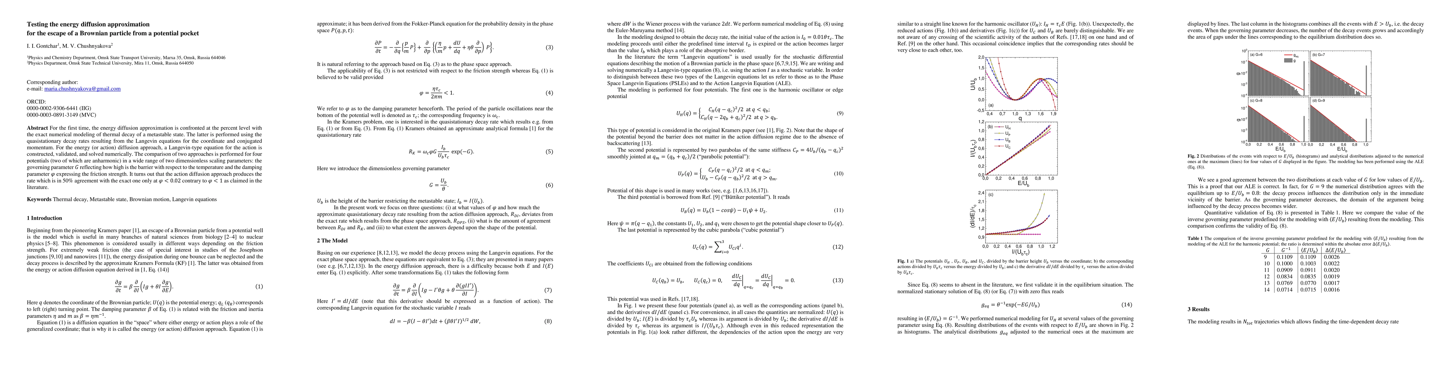 Thumbnail for Testing the energy diffusion approximation for the escape of a Brownian
  particle from a potential pocket