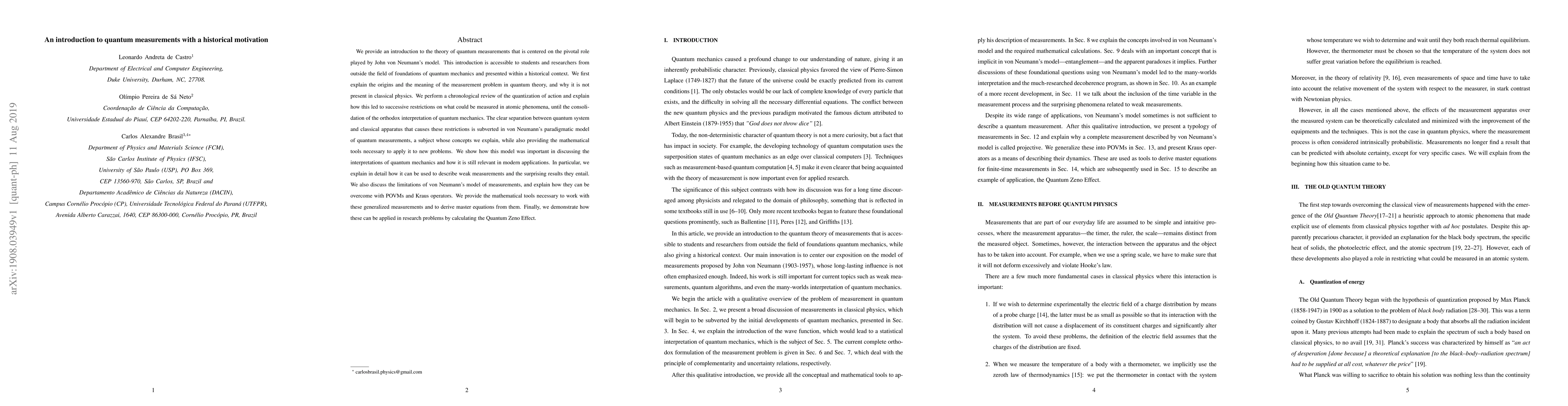 Thumbnail for An introduction to quantum measurements with a historical motivation