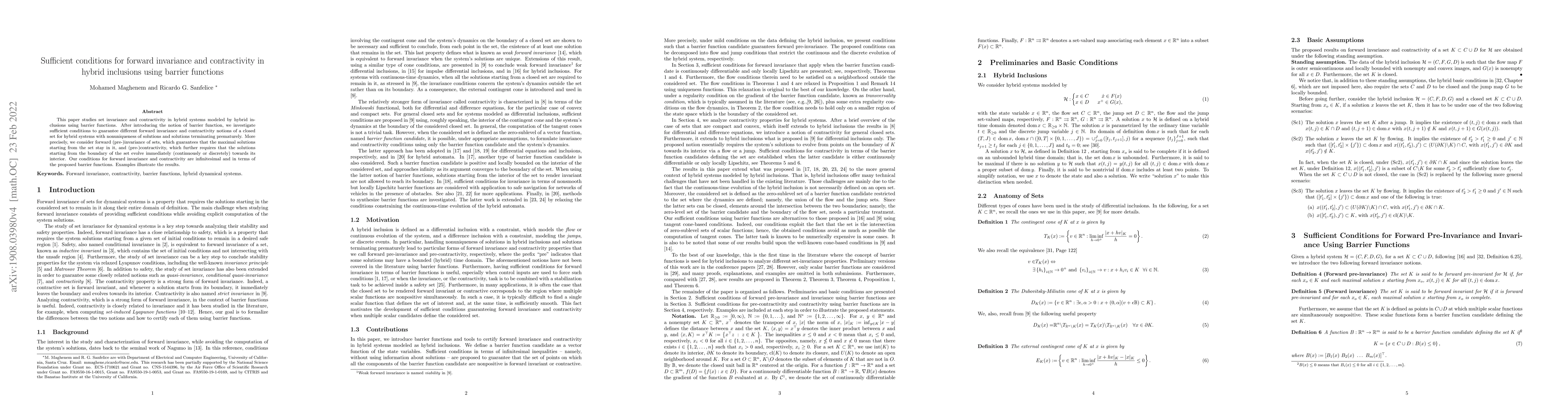 Thumbnail for Sufficient conditions for forward invariance and contractivity in hybrid
  inclusions using barrier functions