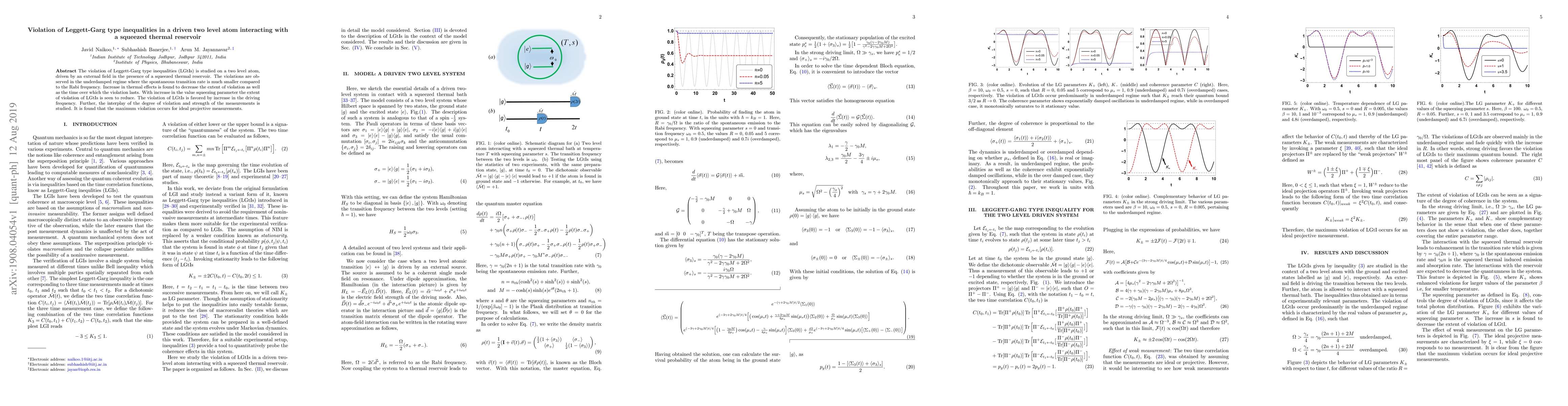 Thumbnail for Violation of Leggett-Garg type inequalities in a driven two level atom
  interacting with a squeezed thermal reservoir