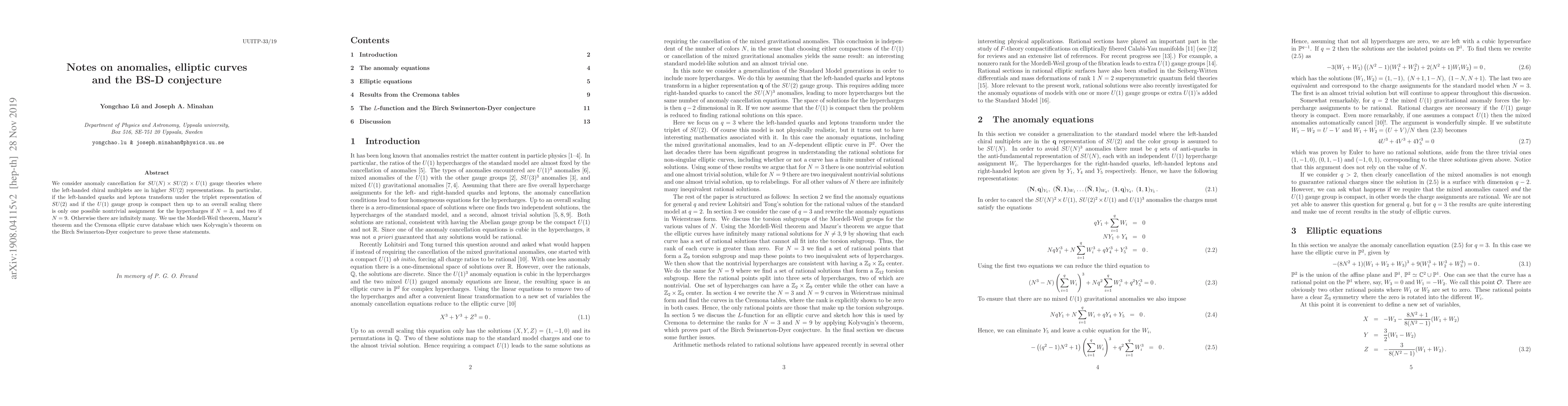 Thumbnail for Notes on anomalies, elliptic curves and the BS-D conjecture