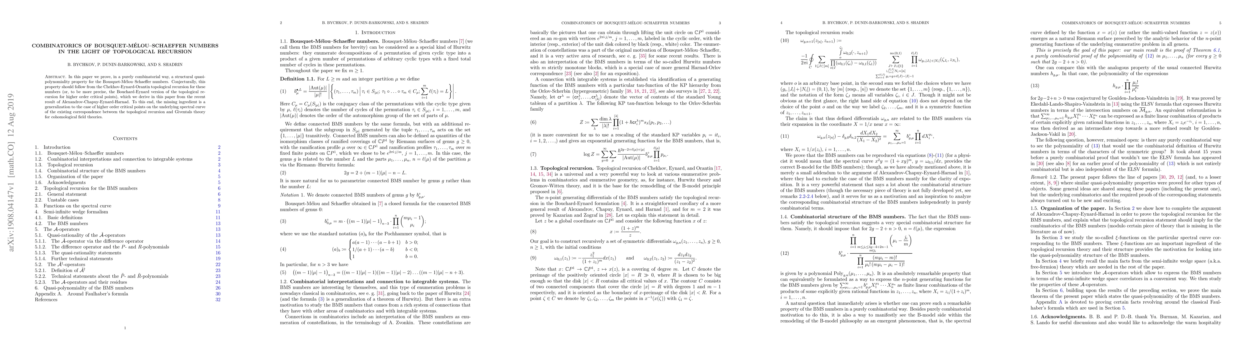 Thumbnail for Combinatorics of Bousquet-M\'elou-Schaeffer numbers in the light of
  topological recursion