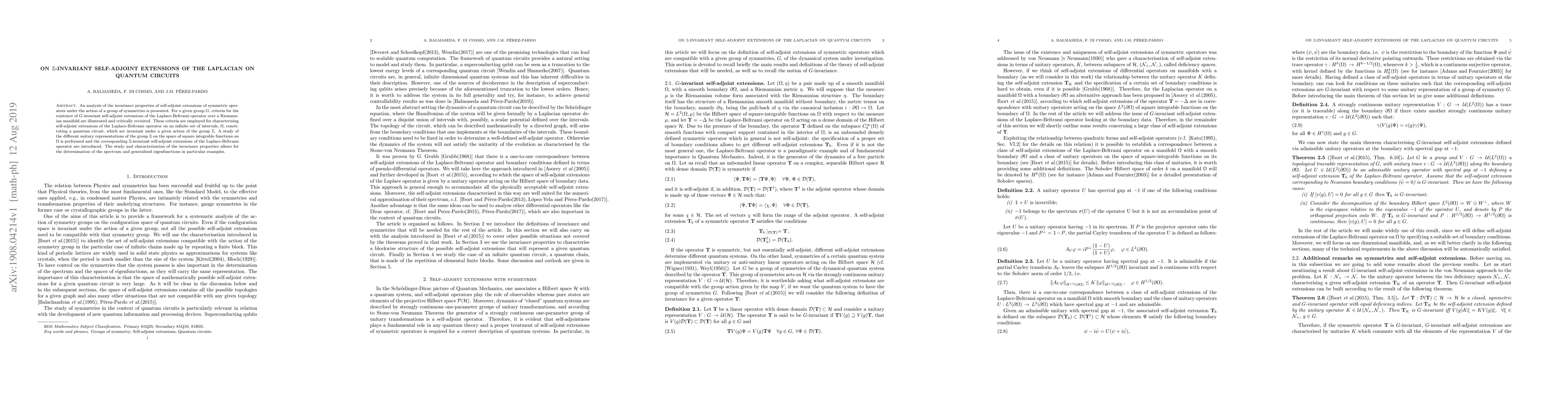Thumbnail for On $\mathbb{Z}$-invariant self-adjoint extensions of the Laplacian on
  quantum circuits