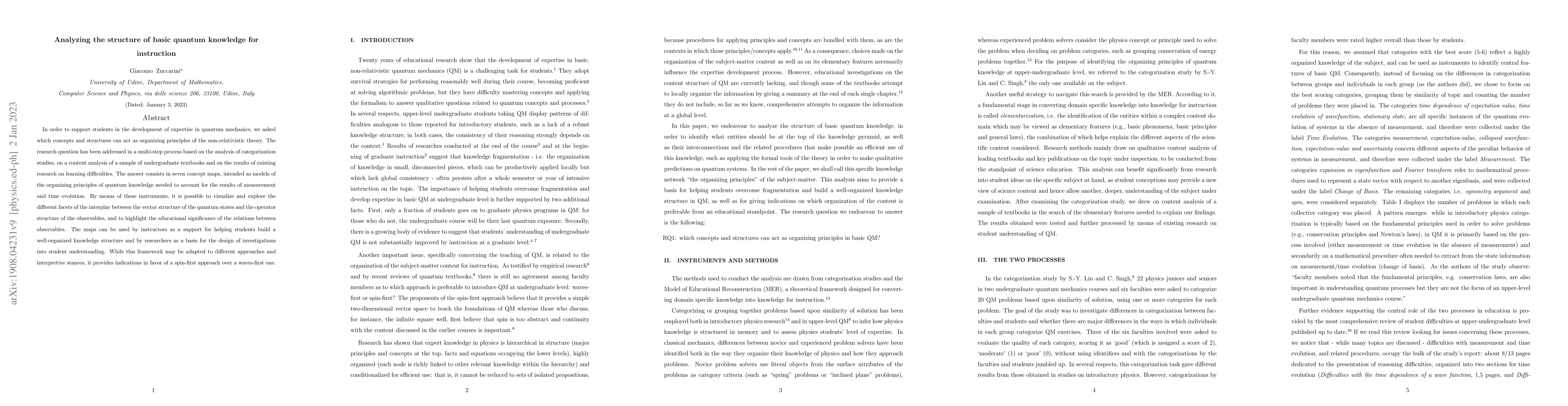 Thumbnail for Analyzing the structure of basic quantum knowledge for instruction