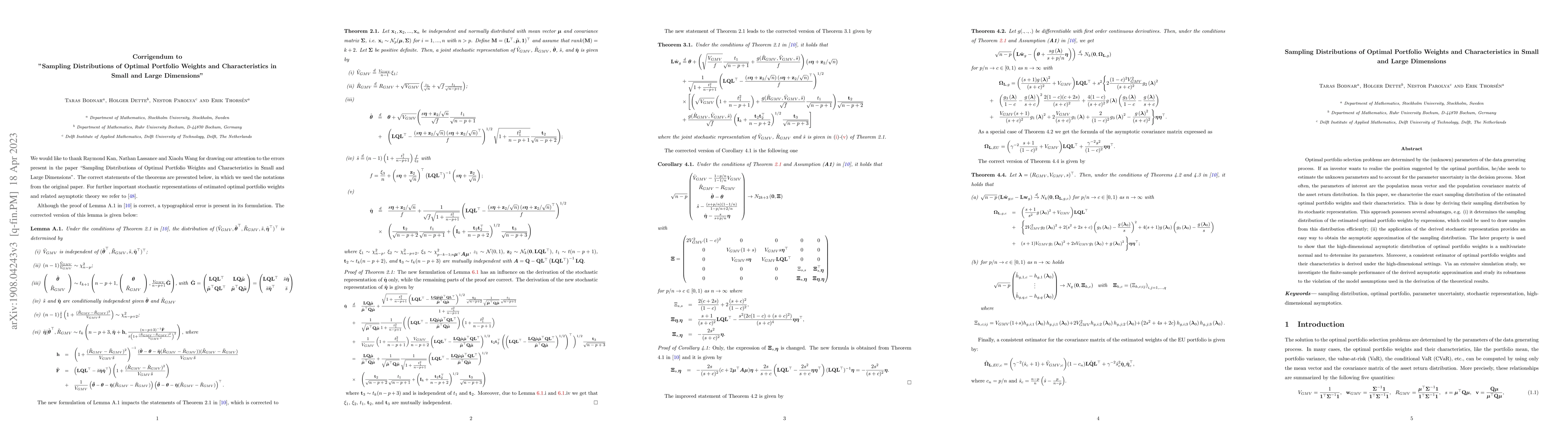 Thumbnail for Sampling Distributions of Optimal Portfolio Weights and Characteristics
  in Low and Large Dimensions
