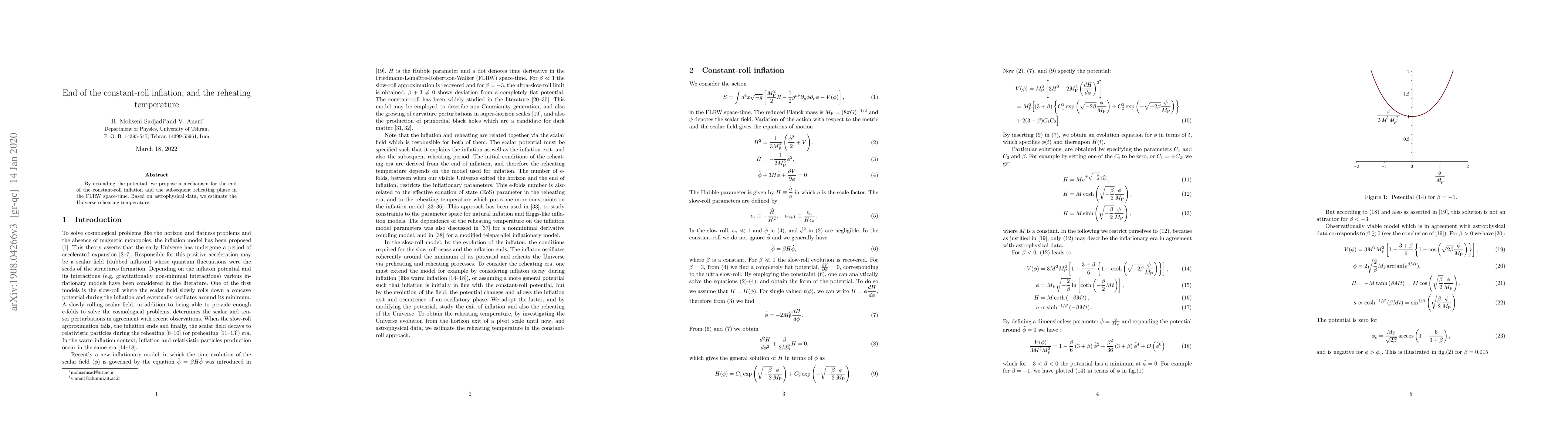 Thumbnail for End of the constant-roll inflation, and the reheating temperature
