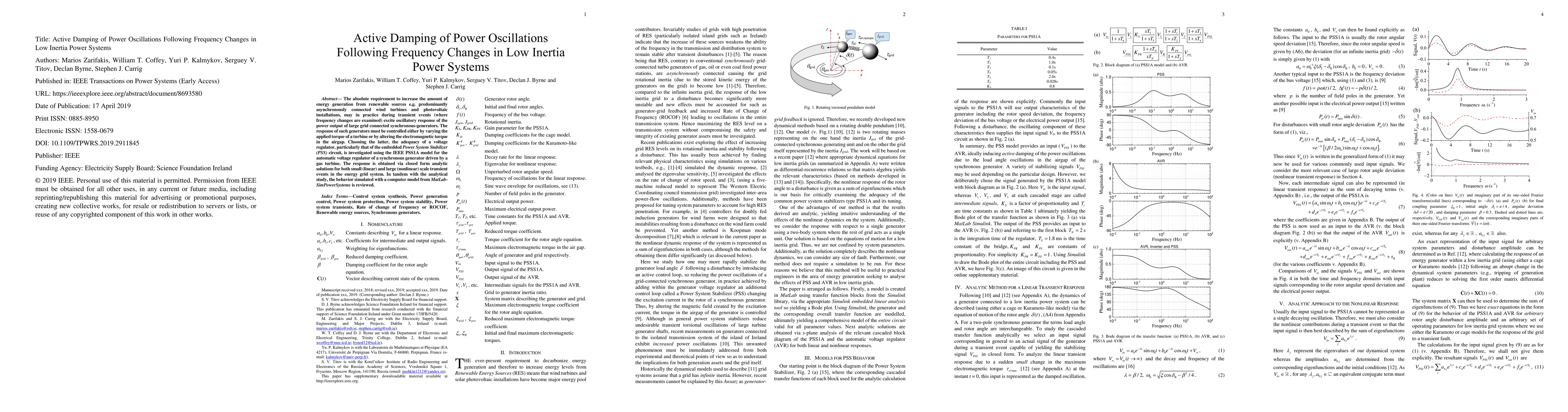 Thumbnail for Active Damping of Power Oscillations Following Frequency Changes in Low
  Inertia Power Systems